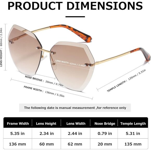 Oversized Rimless Sunglasses Women UV400 Diamond Lens Fashion Accessory